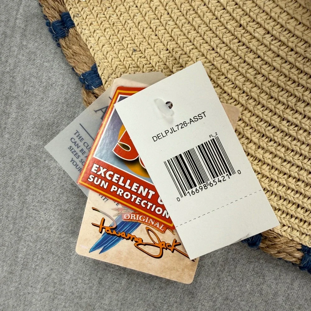 Panama Jack Womens Straw Sun Hat UPF 50+ Blue Trim Adjustable DELPJL726-ASST‎